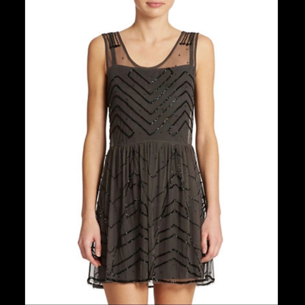 Free People Embellished Mini Slip in Silver/Grey